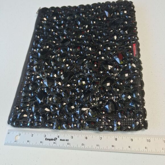 BCBGMAXAZRIA square metal mesh clutch bag with black stones for women zipper par - Picture 6 of 8